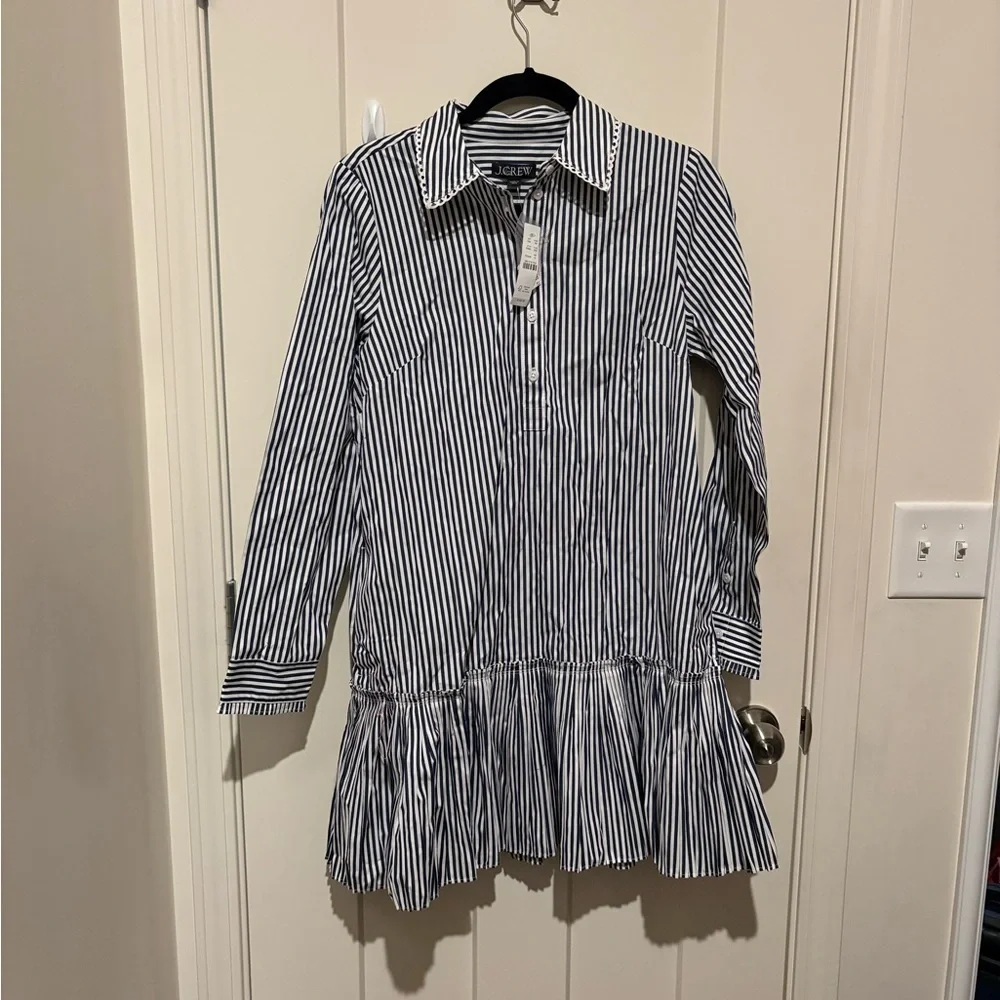 J. Crew Amelia long-sleeve shirt-dress in striped cotton poplin Small NWT